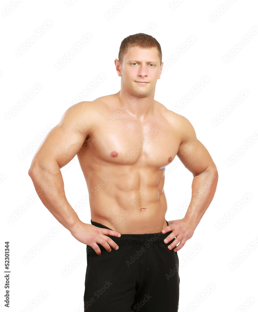 Healthy muscular young man. Isolated on white background