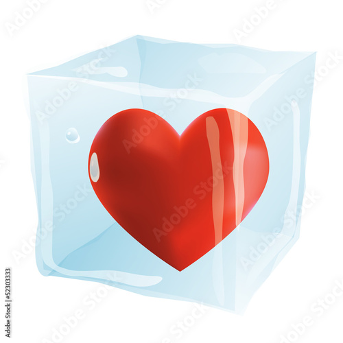The heart in an ice cube isolated on the white background