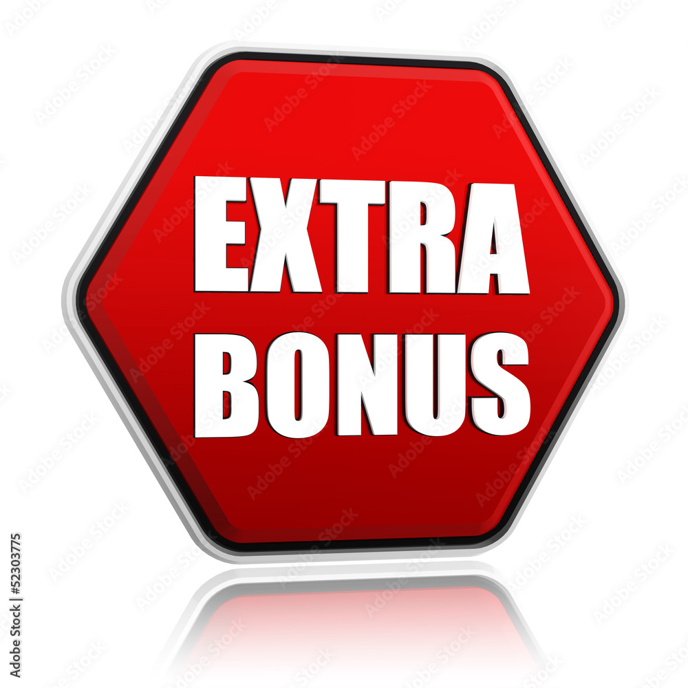 extra bonus in red hexagon banner extra bonus in red hexagon banner