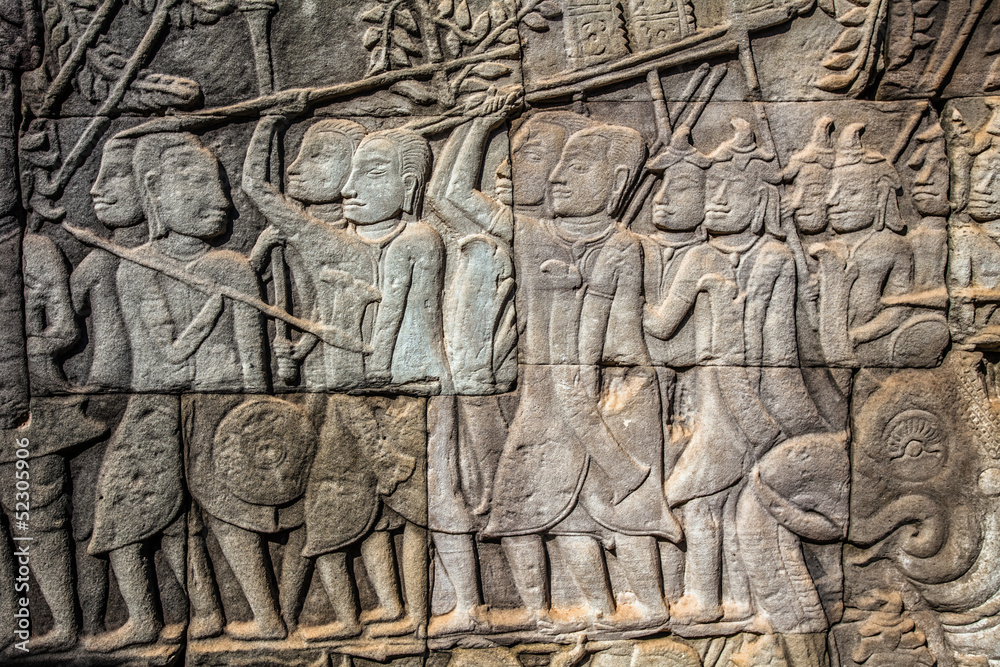 bas-relief on the wall of Angkor Wat