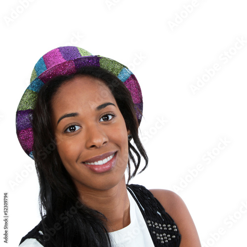 Black woman in a party hat