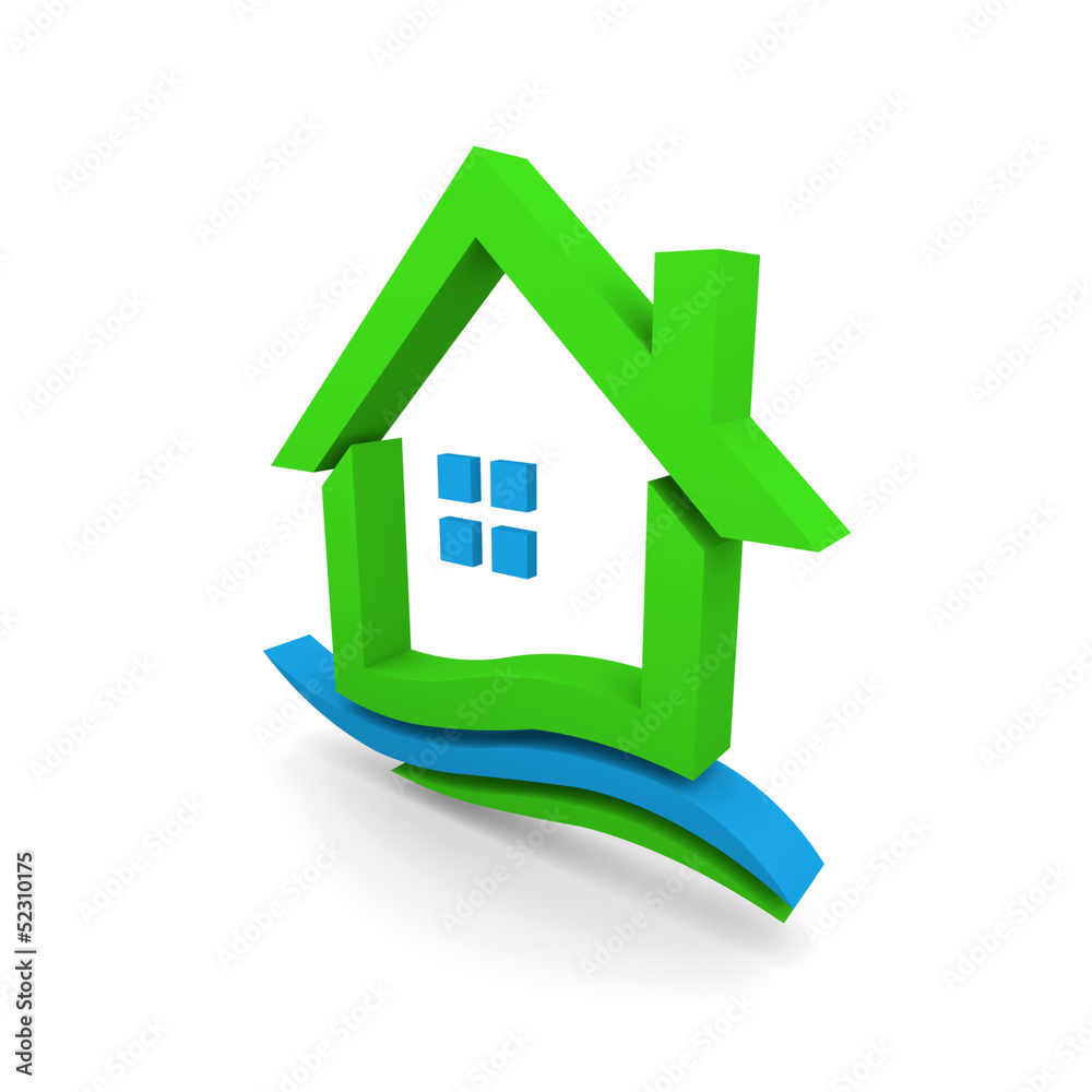 Green eco house 3D isolated in white background Green eco house 3D isolated in white background