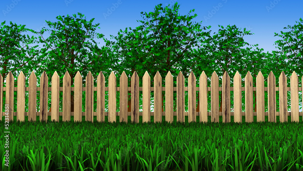 trees and fence on field