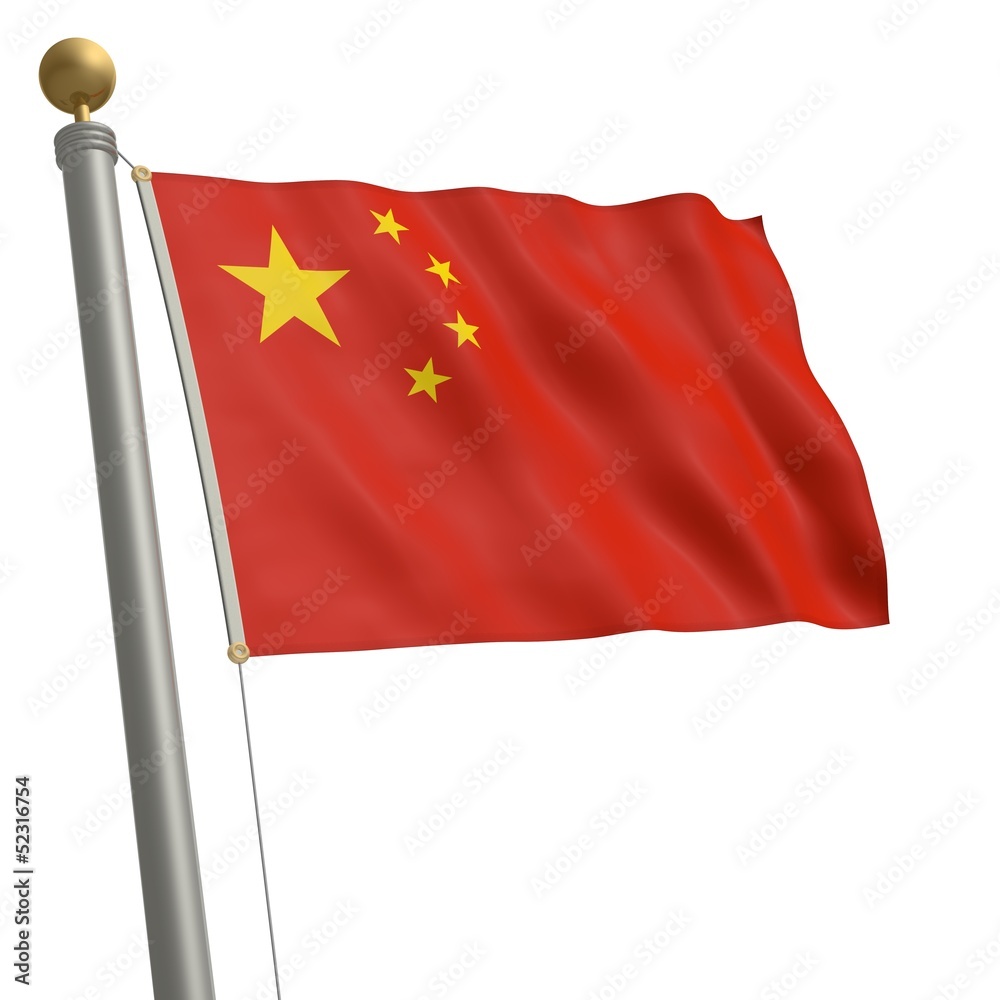 Die Flagge von China flattert am Fahnenmast Die Flagge von China flattert am Fahnenmast