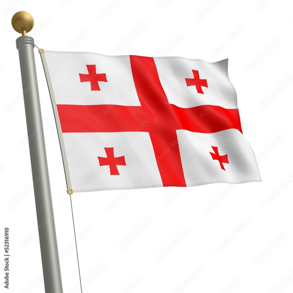 Die Flagge von Georgien flattert am Fahnenmast