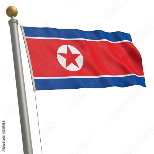 Die Flagge von Nordkorea flattert am Fahnenmast