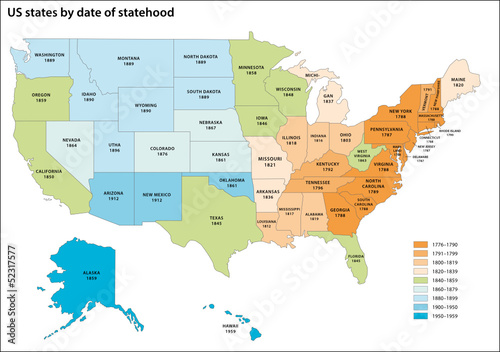 US states by date of statehood map