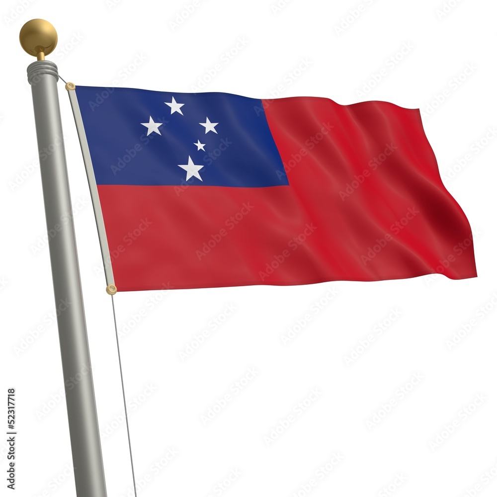 Die Flagge von Samoa flattert am Fahnenmast Die Flagge von Samoa flattert am Fahnenmast