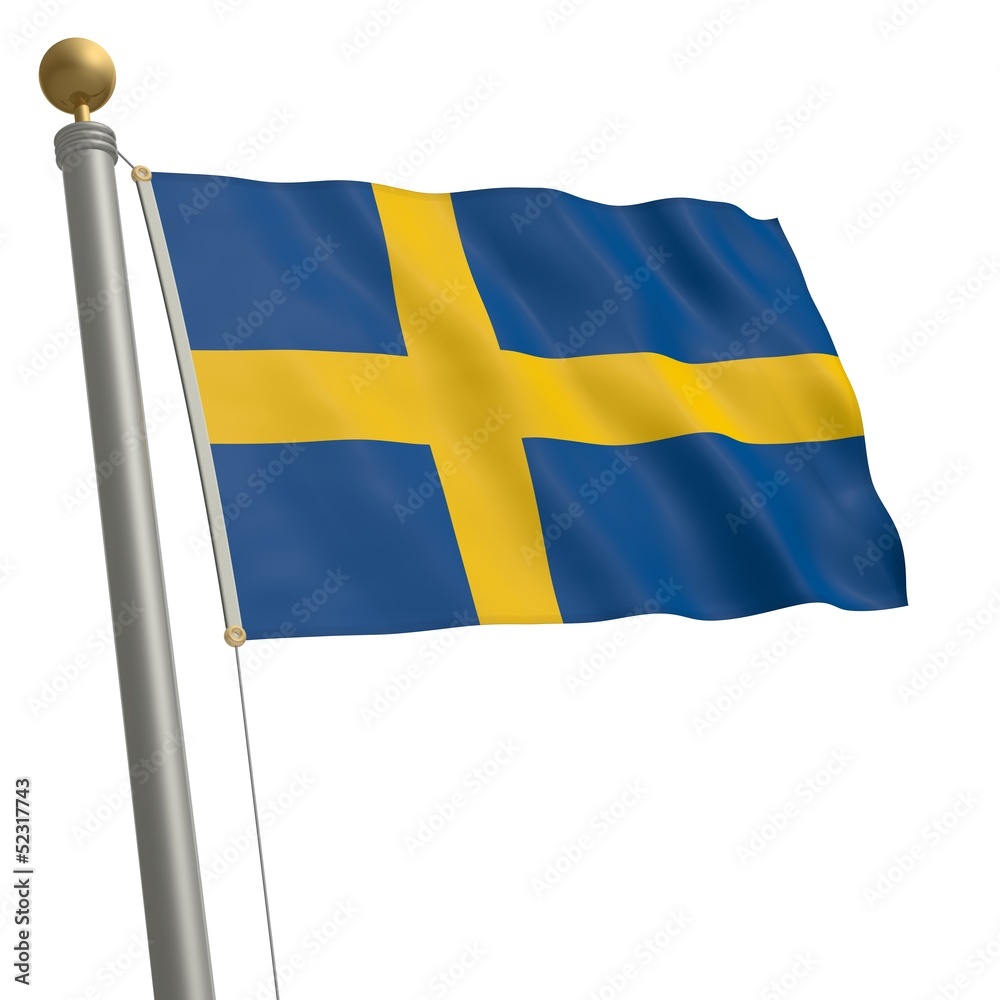 Die Flagge von Schweden flattert am Fahnenmast Die Flagge von Schweden flattert am Fahnenmast