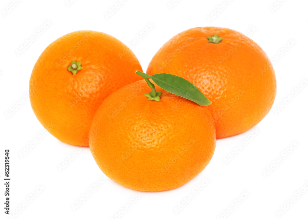 Three ripe mandarins on white background Three ripe mandarins on white background