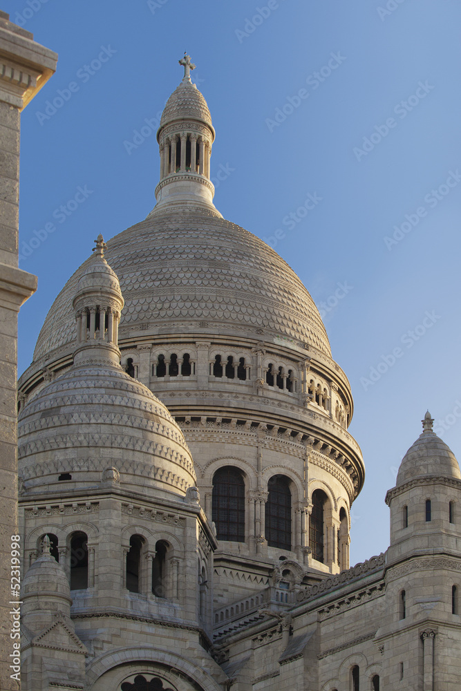 Towers of Sacre Coeur Basilica at sunrise, Montmartre, Paris