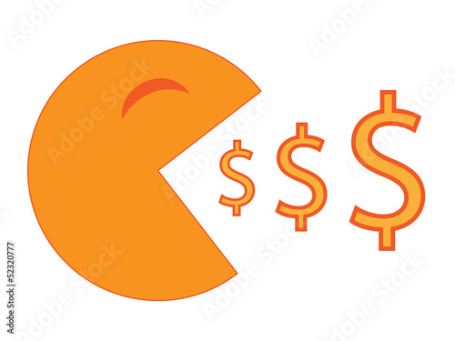 Bild auf Leinwand pacman eating  dollar coins