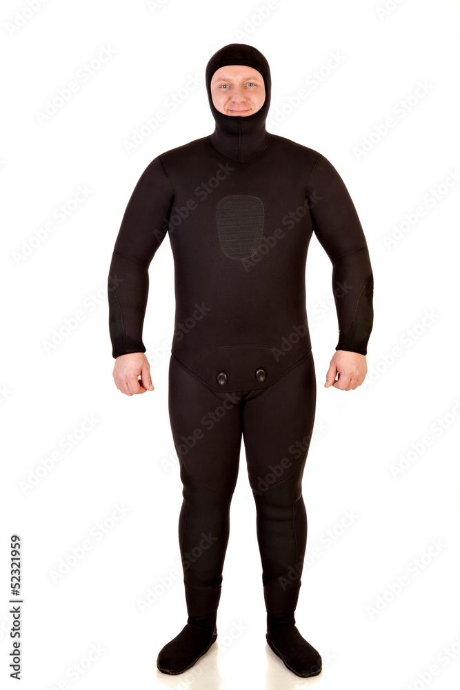 Underwater hunter man on a white background Underwater hunter man on a white background