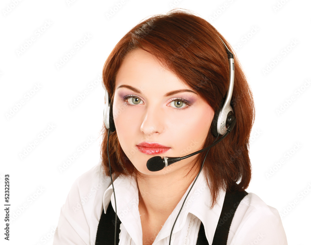 Beautiful business woman with headset. Call center Beautiful business woman with headset. Call center