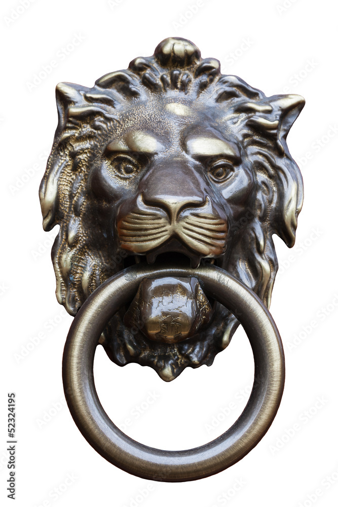 old style lion's head knocker isolated on white