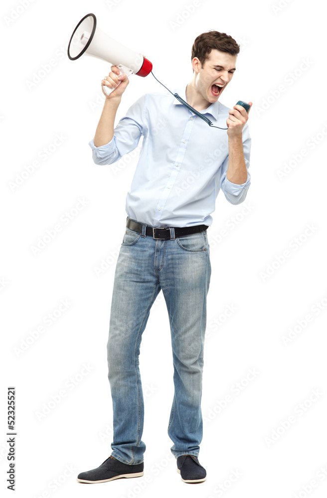 Fototapeta premium Man shouting through megaphone