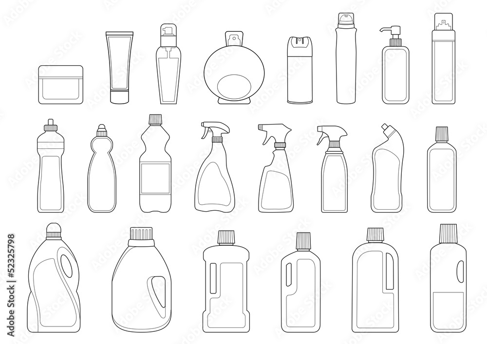 detergents and toiletries bottles icon set detergents and toiletries bottles icon set