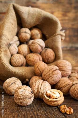 walnuts in a burlap bag