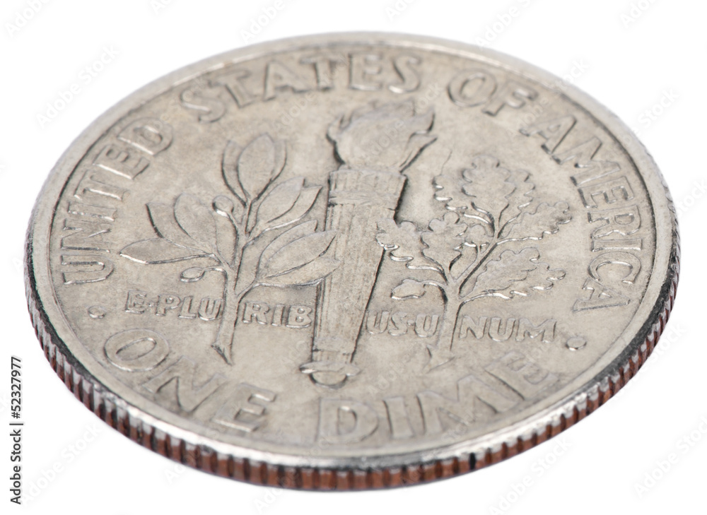 Isolated Dime - Tails High Angle Isolated Dime - Tails High Angle
