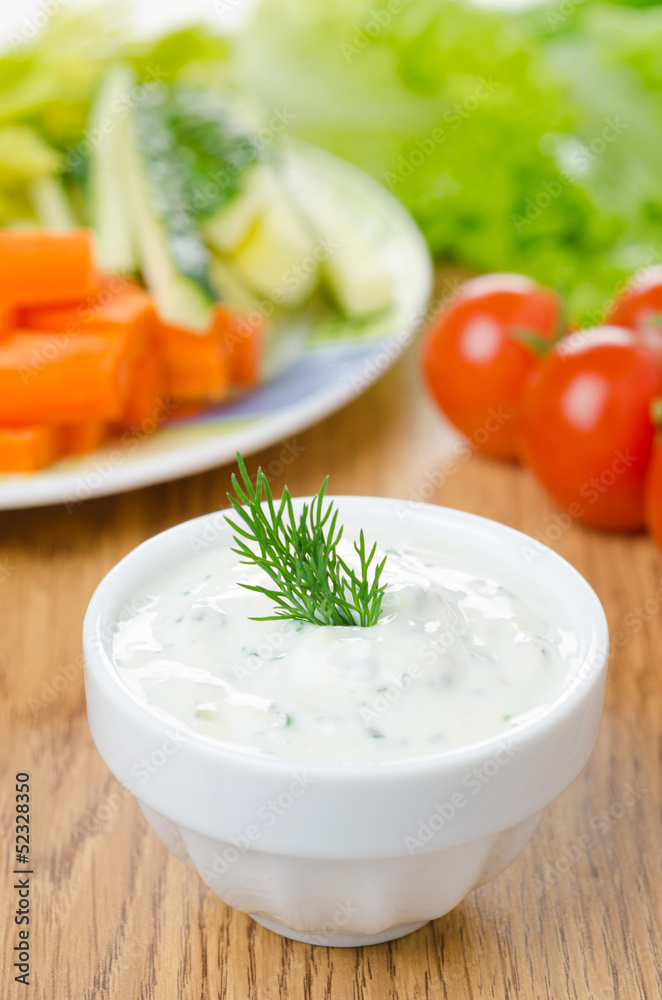 yoghurt sauce with herbs to assorted fresh vegetables yoghurt sauce with herbs to assorted fresh vegetables