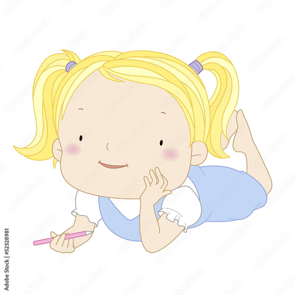 illustration of a cute child girl with a pencil illustration of a cute child girl with a pencil