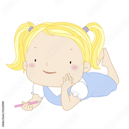 illustration of a cute child girl with a pencil