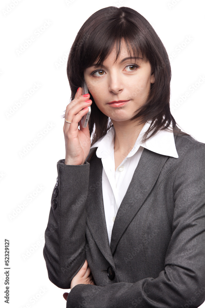 woman thinking and speaking on the telephone woman thinking and speaking on the telephone