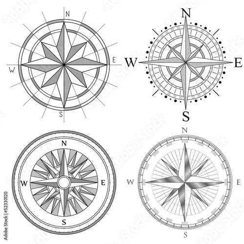 Set illustration of artistic compass.