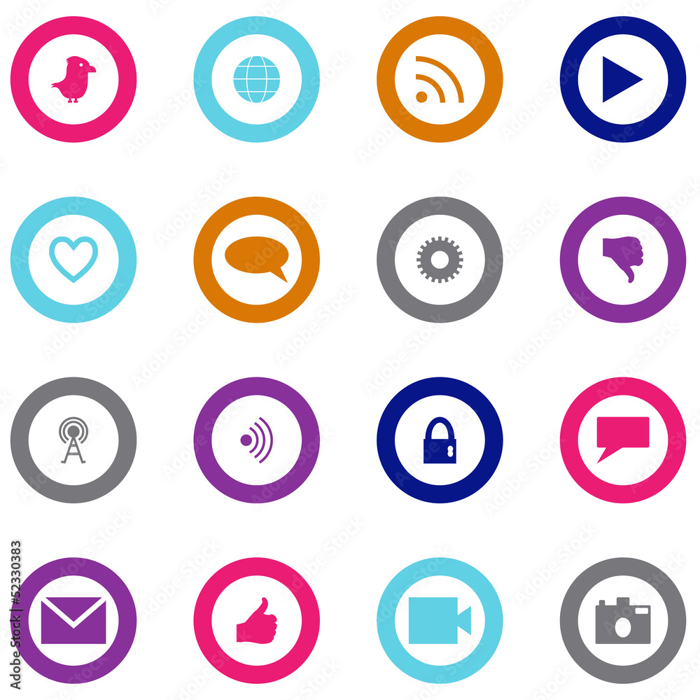 Social technology and media icon set surrounded with circle