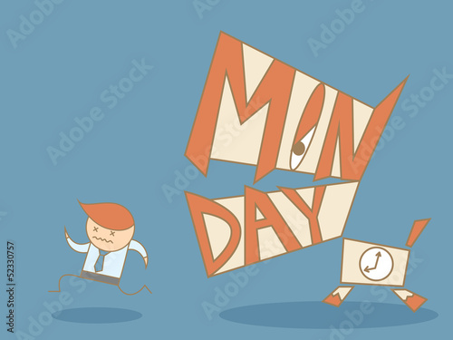 business man running from Monday monster