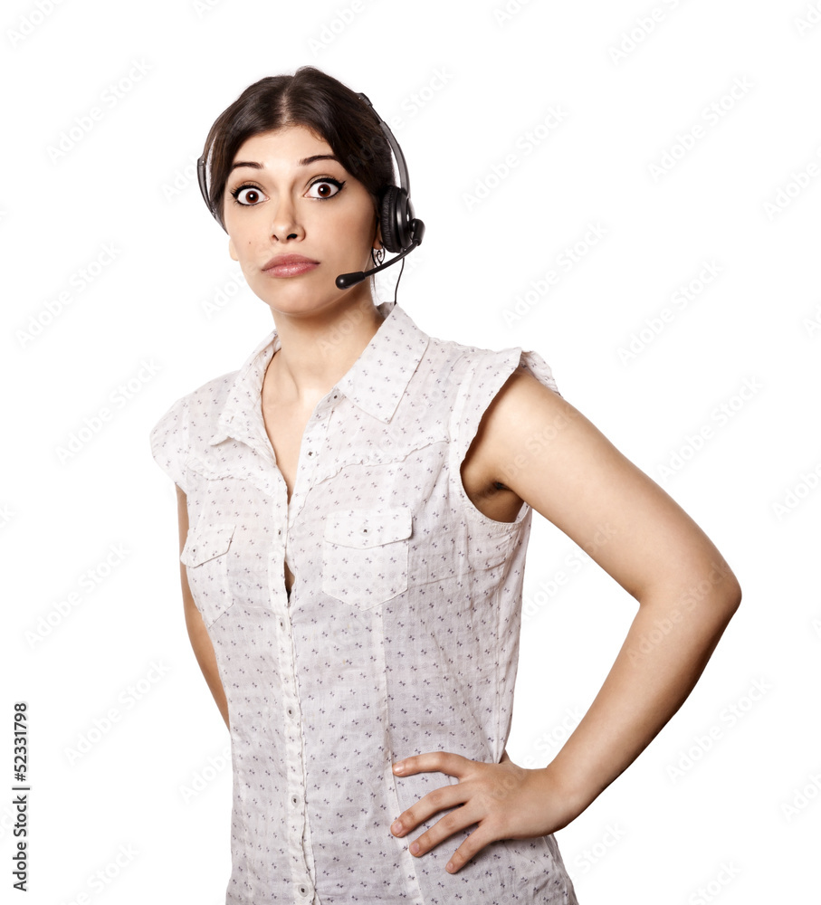 Isolated Call Center Woman in Shock Isolated Call Center Woman in Shock