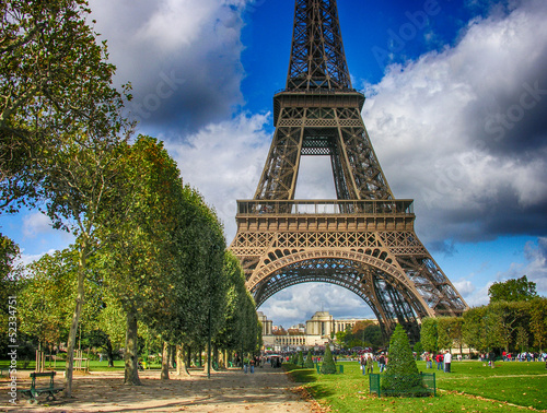 Paris. Wonderful september colors of Eiffel Tower and Champs de
