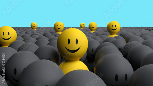 Fotografie Some 3d yellow men come out from a gray crowd