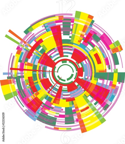 Abstract multicolor partially blurred shape resembling watches