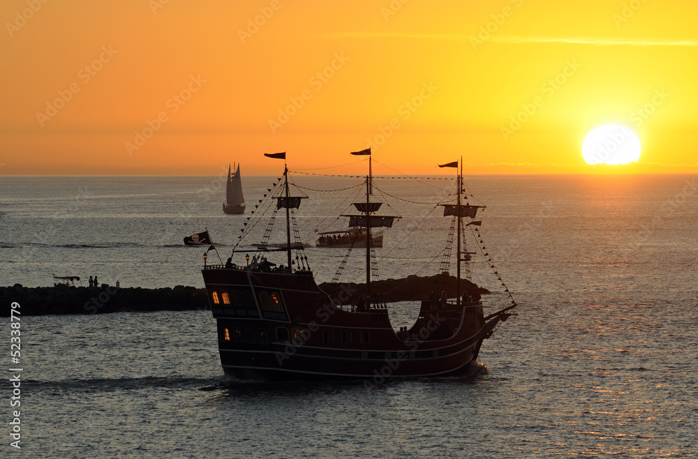 Pirate boat on a sunset cruise at Clearwater Beach Florida USA