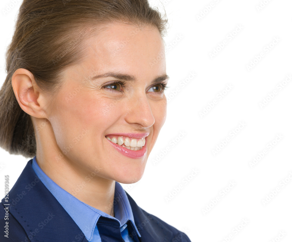 Portrait of smiling business woman looking on copy space Portrait of smiling business woman looking on copy space