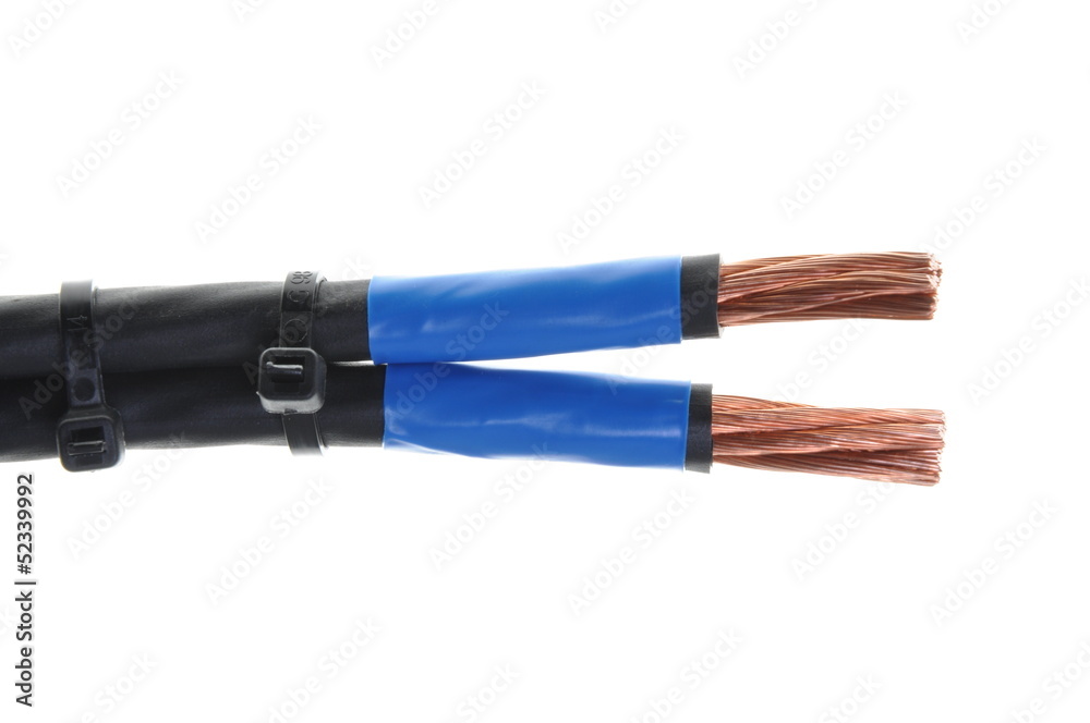 Cleared copper electric cables isolated on white background 