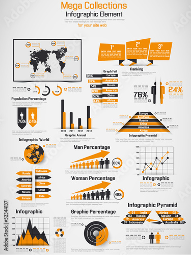 RETRO INFOGRAPHIC DEMOGRAPHIC WORLD MAP ELEMENTS