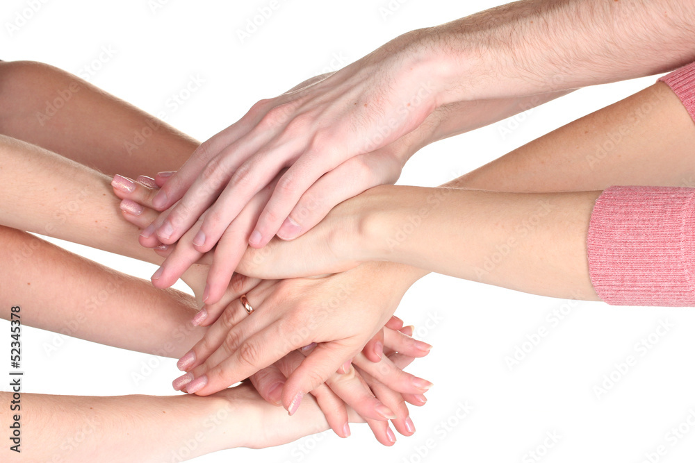 group of young people's hands isolated on white group of young people's hands isolated on white