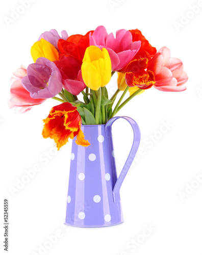 Beautiful tulips in bouquet isolated on white