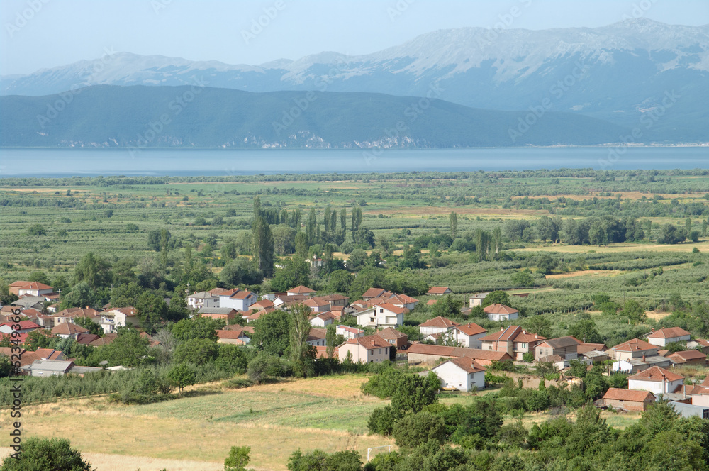 Village And Prespa Lake In Republic Of Macedonia