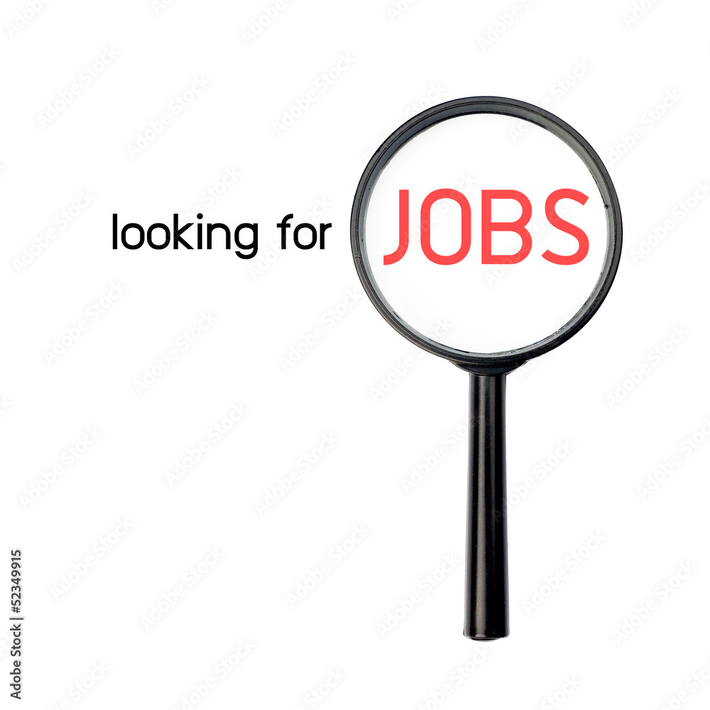 Looking for jobs with magnify glass isolated on white background Looking for jobs with magnify glass isolated on white background