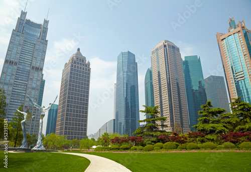 Shanghai park and skyscrapers