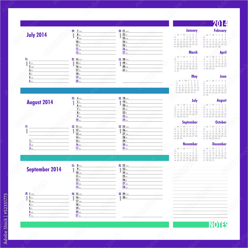 Vector planner for 20134 -Three month calendar Vector planner for 20134 -Three month calendar