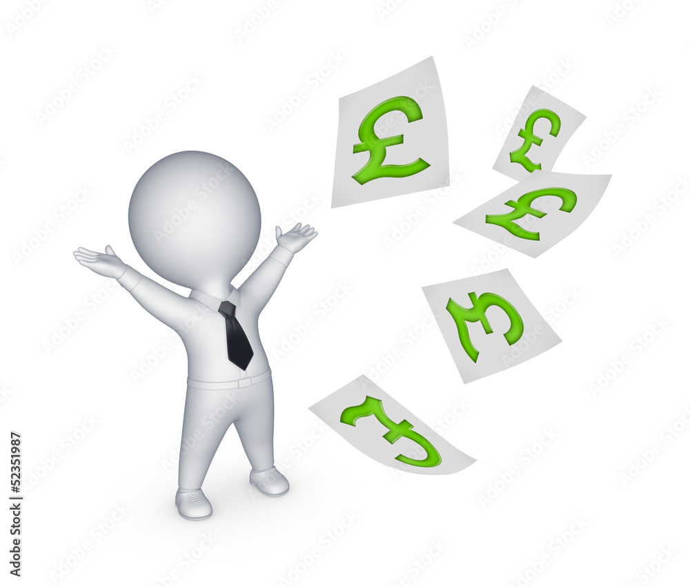 Happy small person with sign of pound sterling. Happy small person with sign of pound sterling.