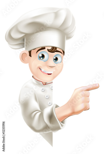 Cartoon Chef Pointing at Sign