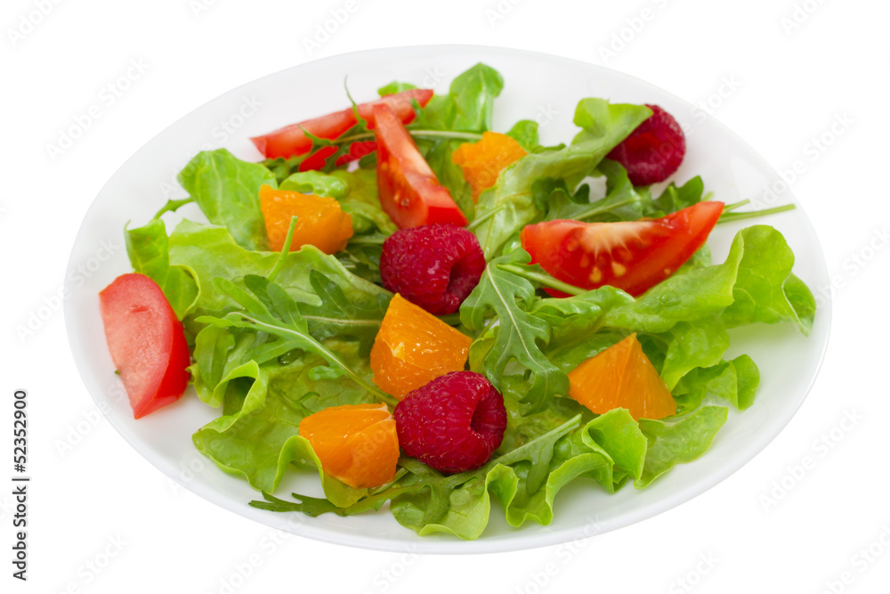 fresh salad on the plate on white background fresh salad on the plate on white background