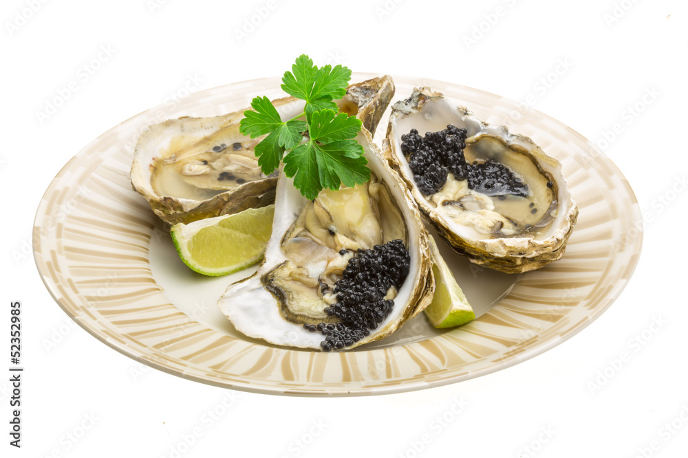 Oysters with black cavair