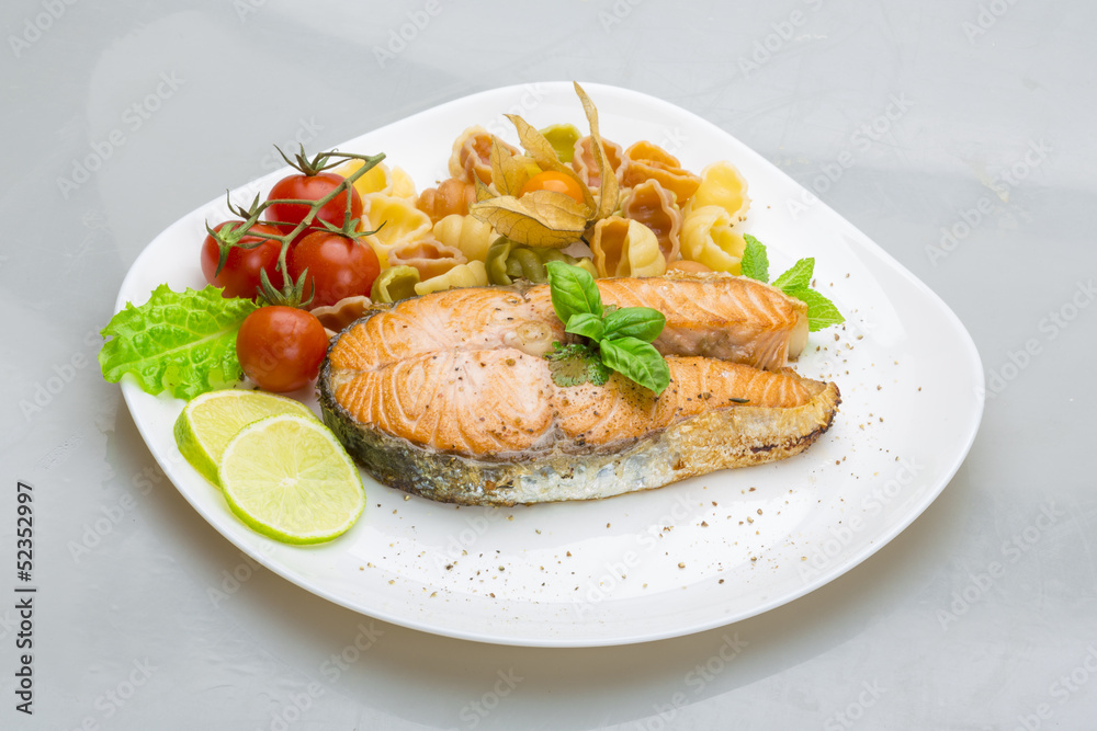 Grilled salmon with pasta Grilled salmon with pasta