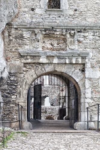 Medieval stone castle gate, illustration